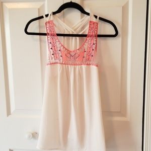 Coral blue and white sheer top